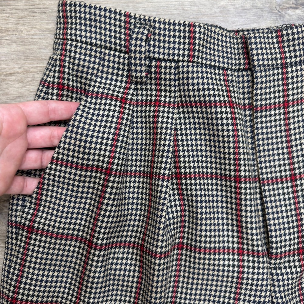 Vintage 100% Wool Pleated Slacks Plaid Houndstooth Academia Trousers Twee 6 - Picture 3 of 14